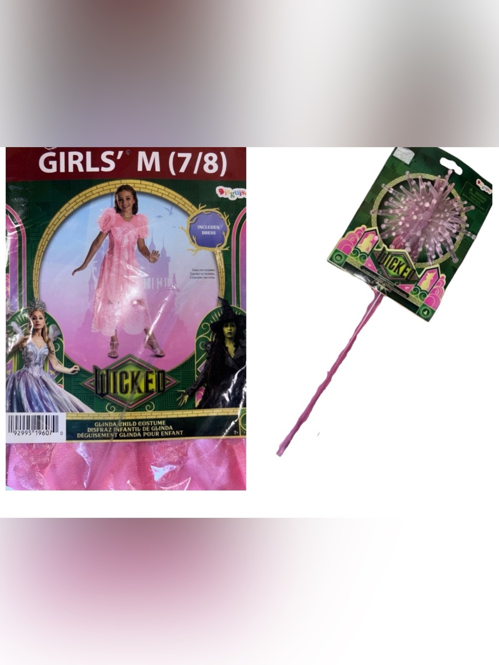 Disguise  Wicked Girls' Pink Glinda Witch Princess Costume with Wand SizeM (7/8)